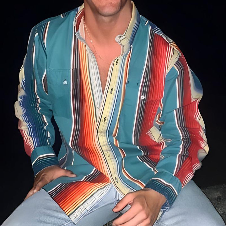 Men's Block Striped Shirt - Long Sleeve Casual