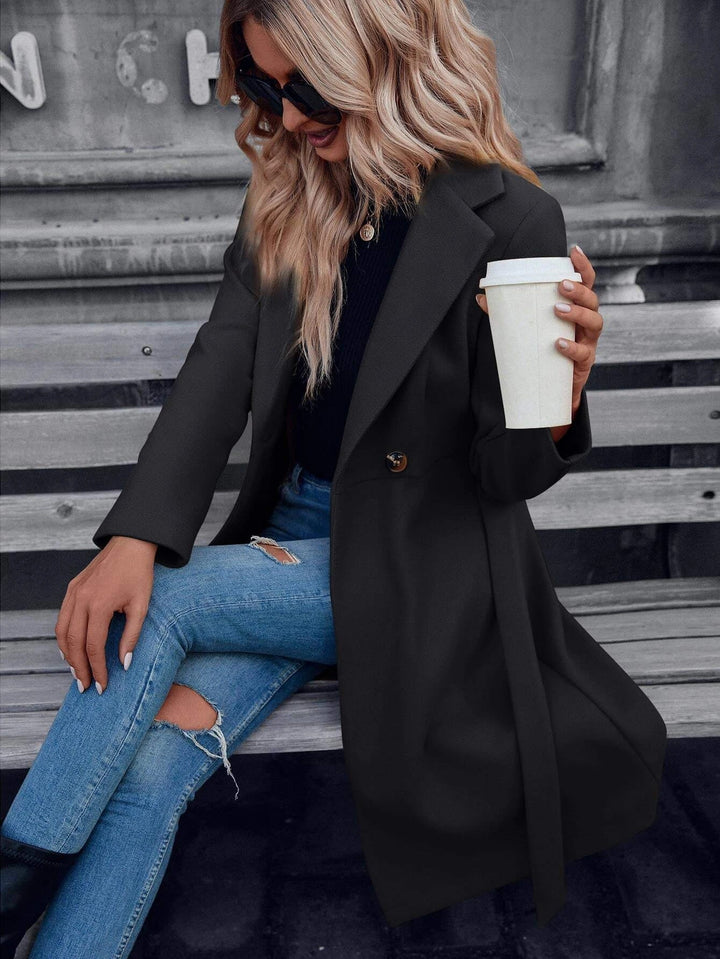 Ladies' Regular Fit Padded A-Line Coat with Double Buttons, view 10 - Elena Harper