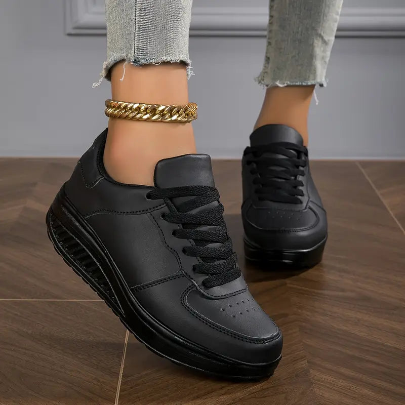 Women’s Sneakers with Wedge Sole, Synthetic Leather, Minimalist Laces