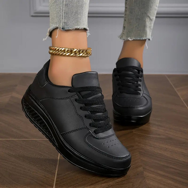 Women’s Sneakers with Wedge Sole, Synthetic Leather, Minimalist Laces