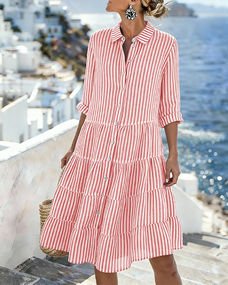 Women's A-Line Dress Casual for Spring and Summer, With Buttons and Short Sleeves, view 4 - Elena Harper