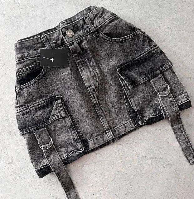Women's Multi-Pocket Denim A-Line Mini Skirt - Elena Harper