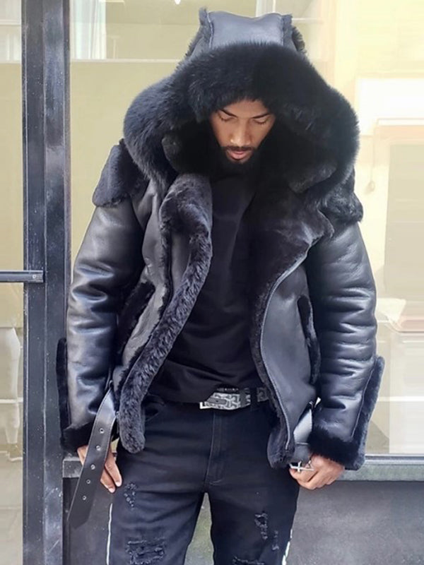 Adrian Men's Jacket with Faux Fur Hood, view 2 - Elena Harper