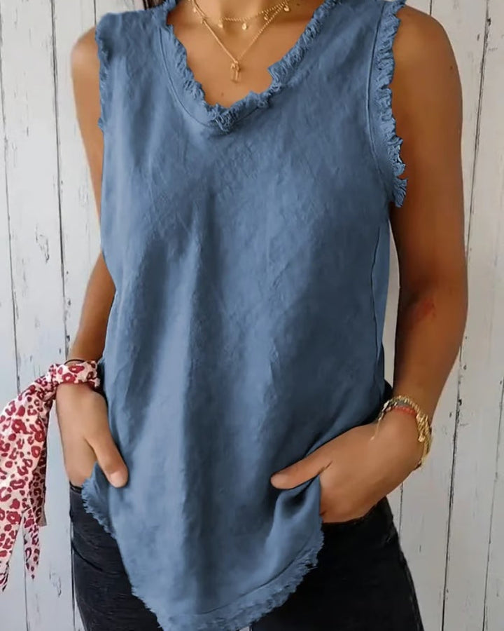 Amaran Cotton and Linen Sleeveless Top, view 8 - Elena Harper