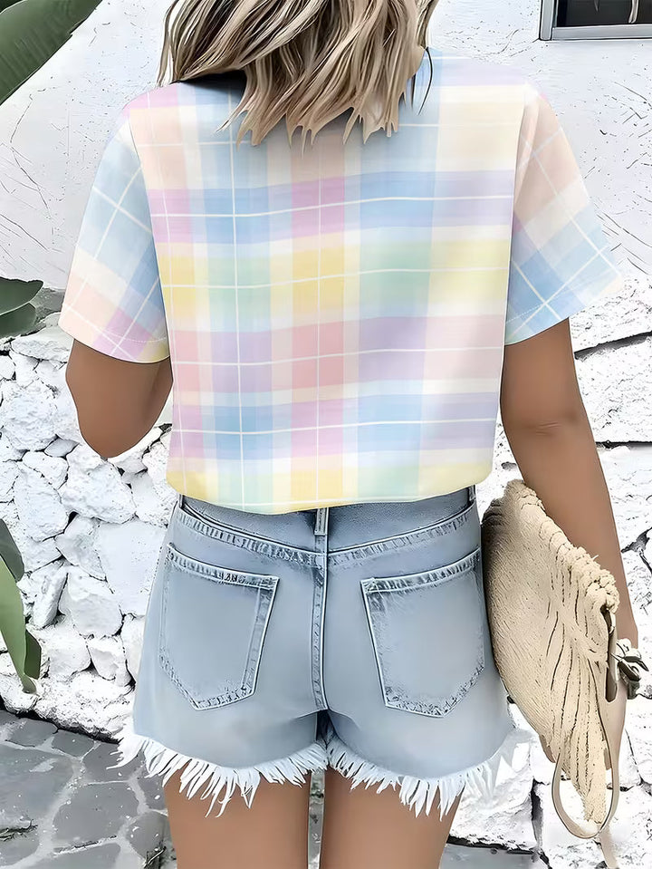 Harrell Short-Sleeve Checkered Shirt, view 4 - Elena Harper