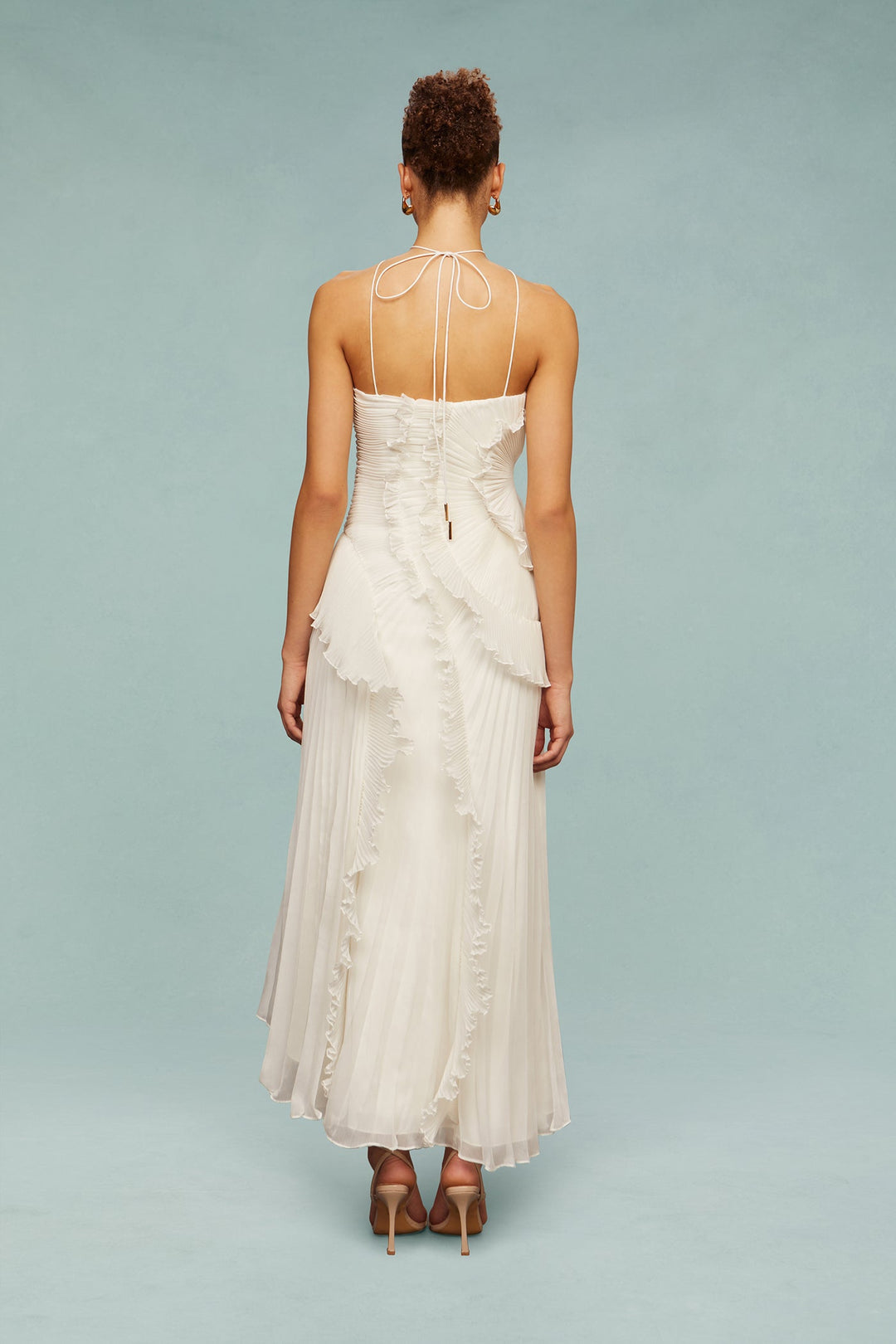Elegant Asymmetrical Ruffled Long Pleated Dress for Women