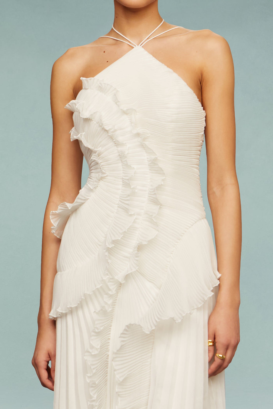 Elegant Asymmetrical Ruffled Long Pleated Dress for Women