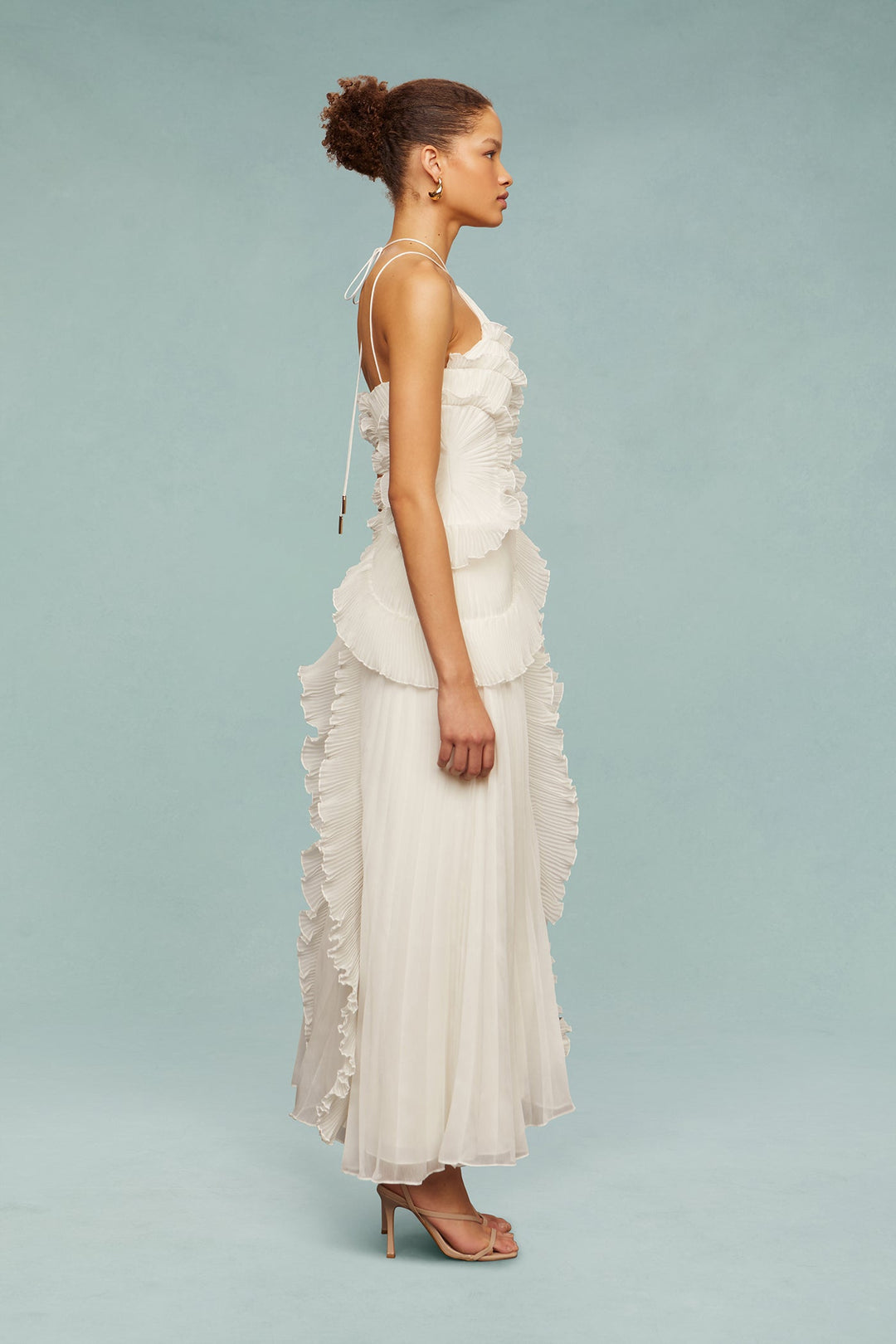 Elegant Asymmetrical Ruffled Long Pleated Dress for Women