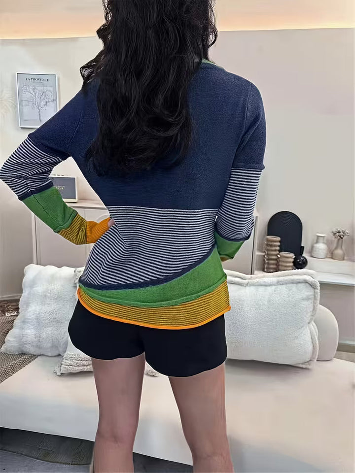 Lokina Striped Knit Sweater in Color Block Display, view 4 - Elena Harper