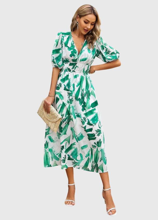 Emma & Rose Cape Town Merlin™ floral midi dress, Estella #1002, featuring a flattering design with vibrant floral patterns.