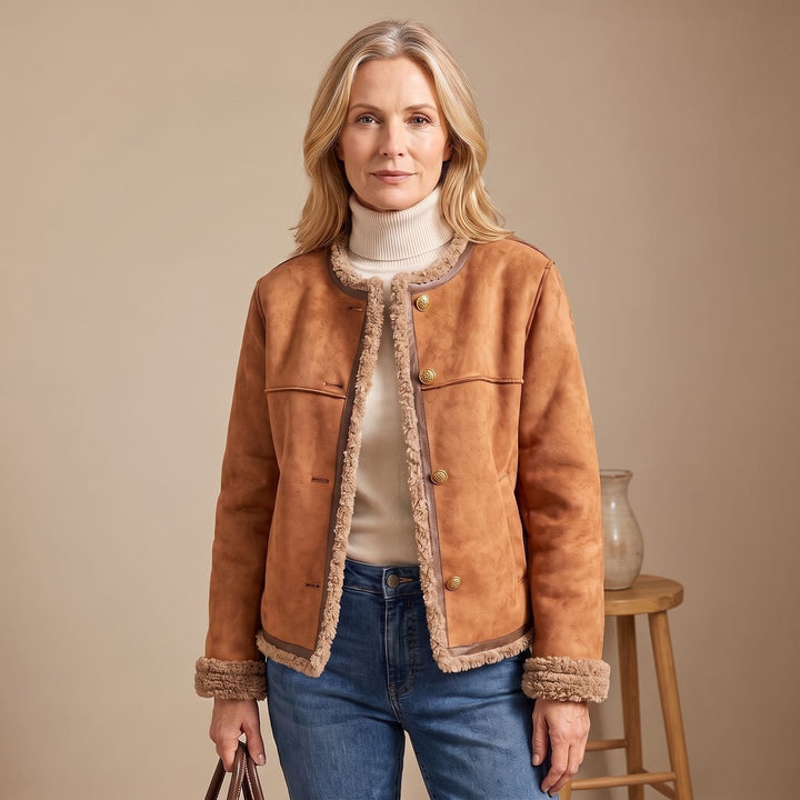 Eleanor | Elegant Short Shearling Jacket with Golden Buttons