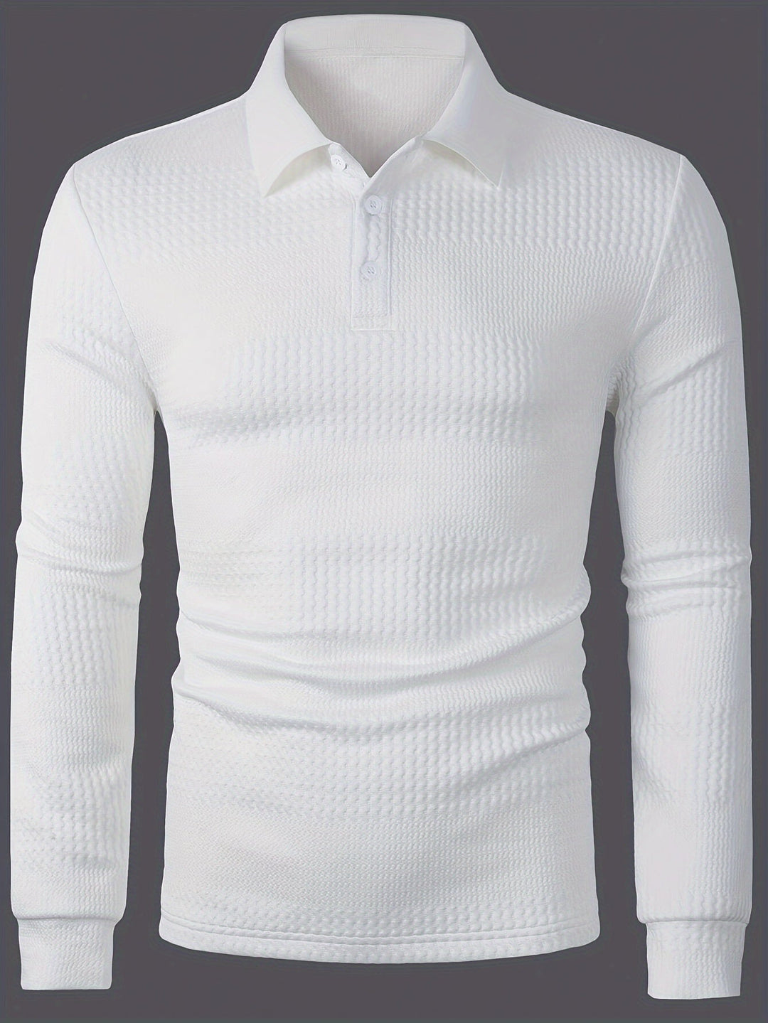 Fletcher Textured Long-Sleeve Polo Shirt, view 3 - Elena Harper