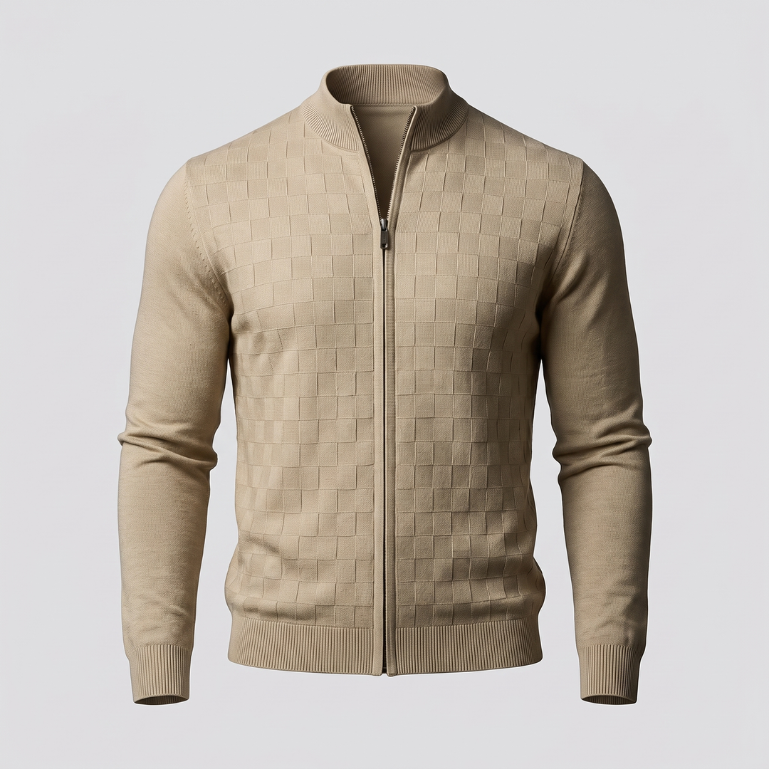 Lukas | Elegant and Warm Zip Knit Cardigan with Check Pattern