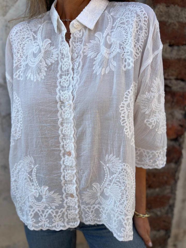 Leonilde Embroidered Air Blouse, view 3 - Elena Harper
