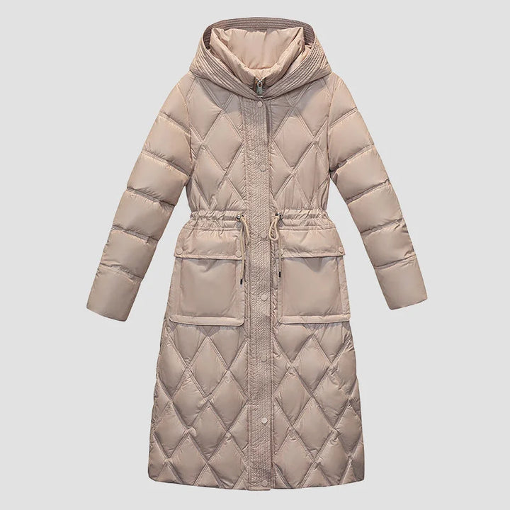 Long A-Line Quilted Winter Coat for Women – Comfortable Zip-Up Down Jacket