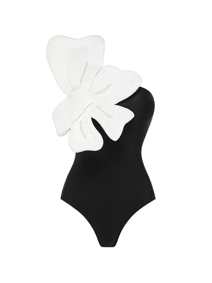 Pearl Flower Embellished Swimsuit Set