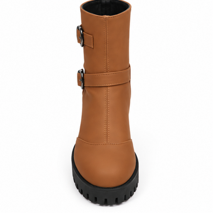 Buckle & Bloom Double-Buckle Chunky-Heel Ankle Boots - Elena Harper