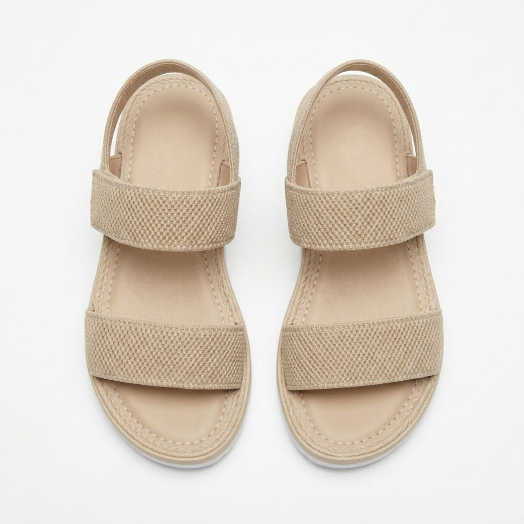 Beige Elastic Strap Platform Sandals Summer
