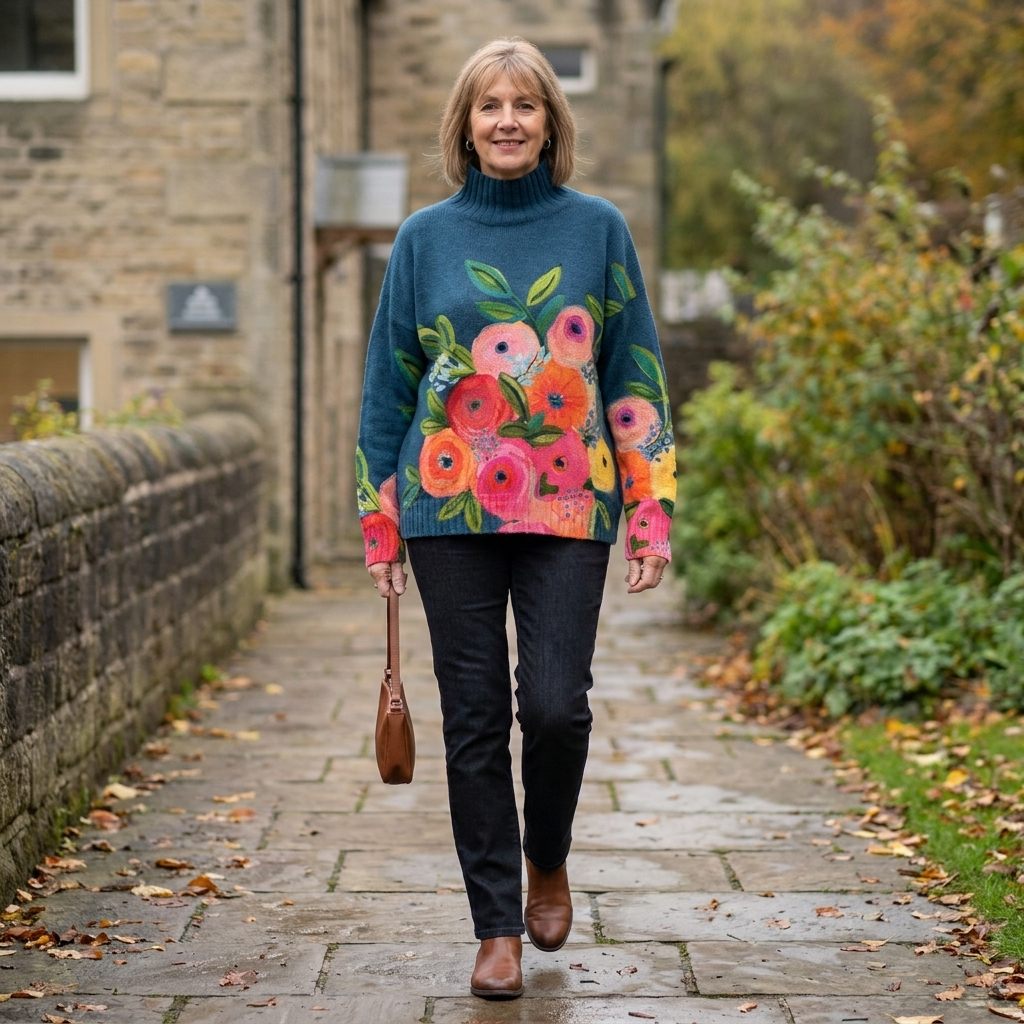 Nora | Elegant and Comfortable Floral Pattern Turtleneck Sweater