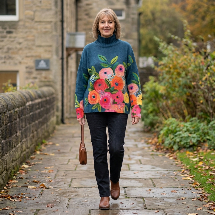 Nora | Elegant and Comfortable Floral Pattern Turtleneck Sweater
