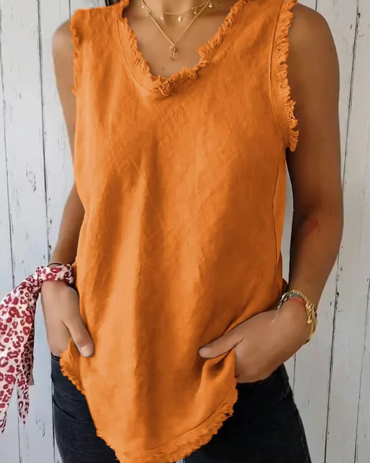 Amaran Cotton and Linen Sleeveless Top, view 6 - Elena Harper
