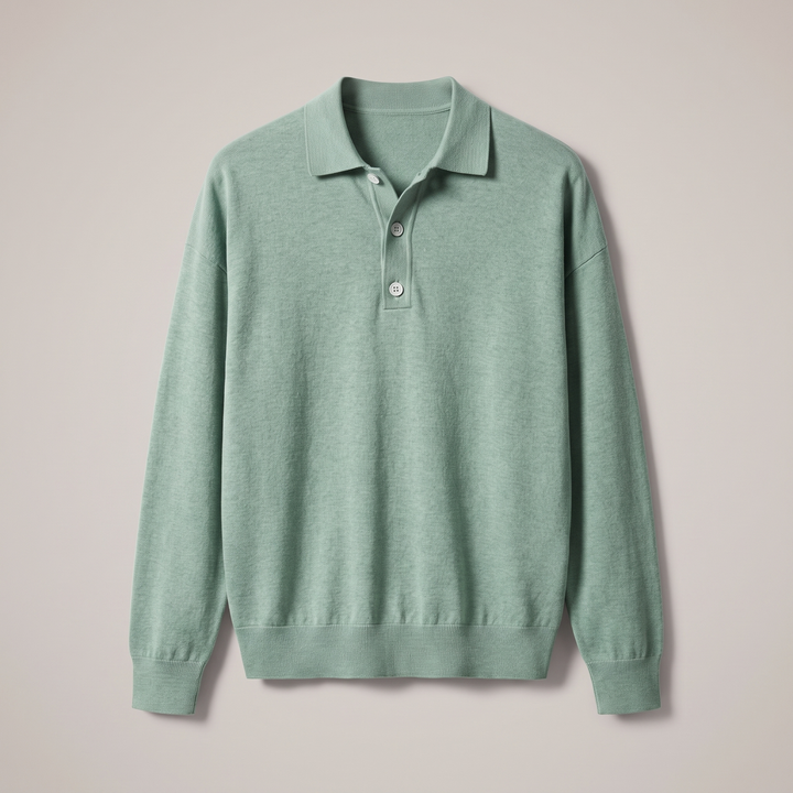 Niklas Elegant Men's Polo Shirt Made of Soft Wool-Cotton Blend, view 3 - Elena Harper