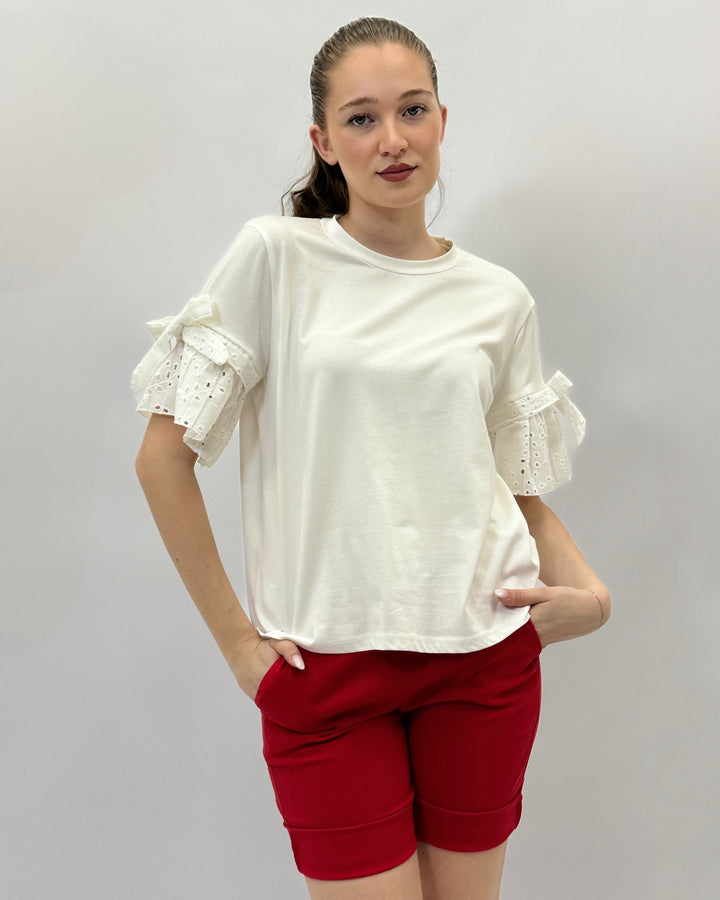 Rozanne™  |  soft luxurious fabrics T-shirt Guipure Sleeves