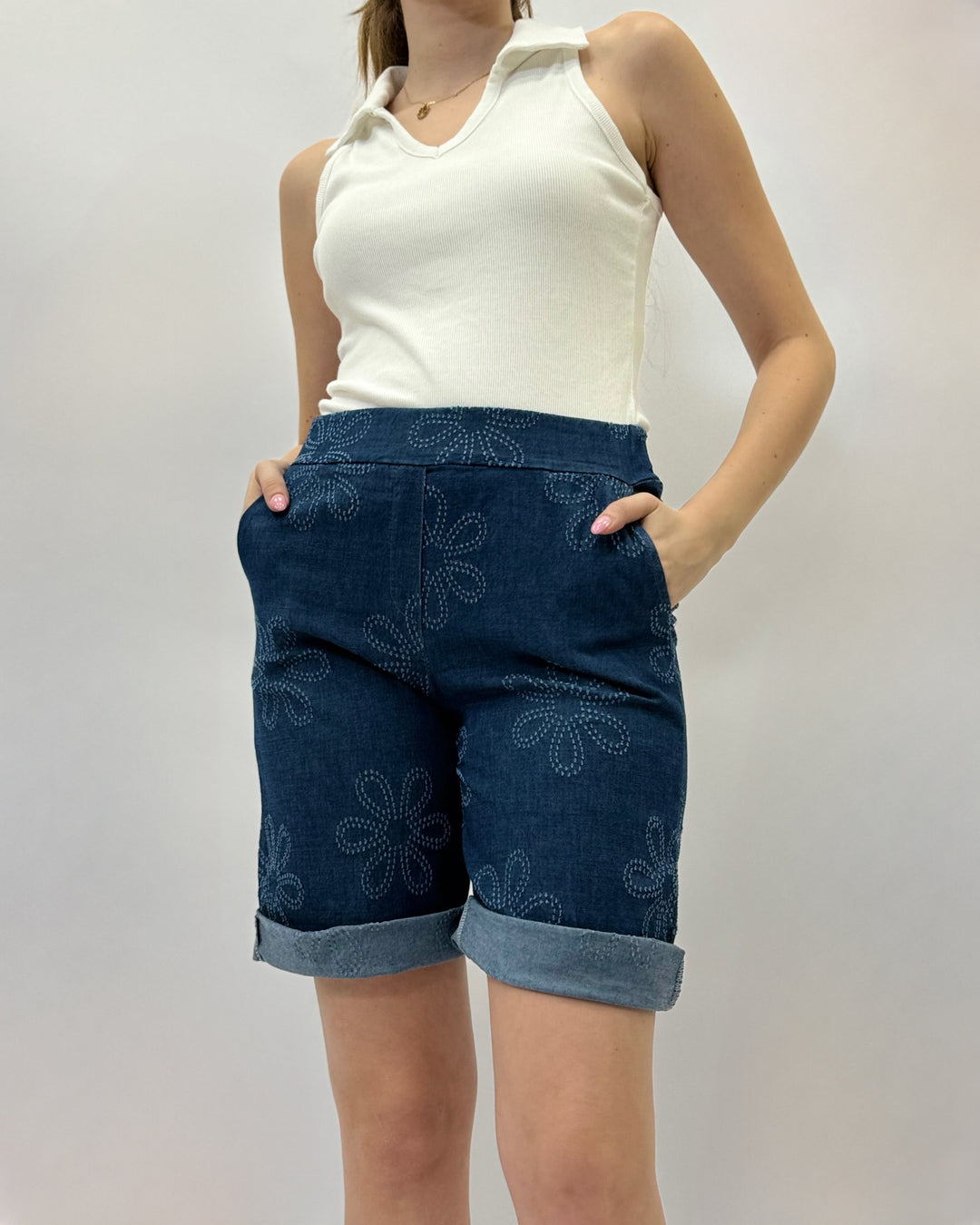 Romy™  |  Daisy Embroidered Turn-Up Shorts