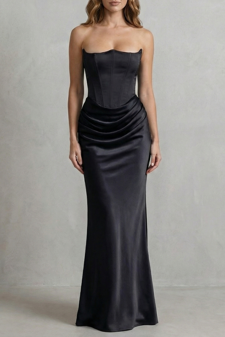 Evelisse – Sculpted satin drape – Strapless corset maxi dress