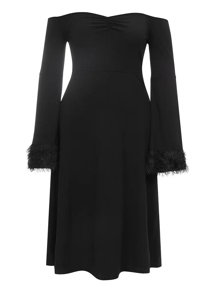 Elegant One-Shoulder Long Sleeve Dress