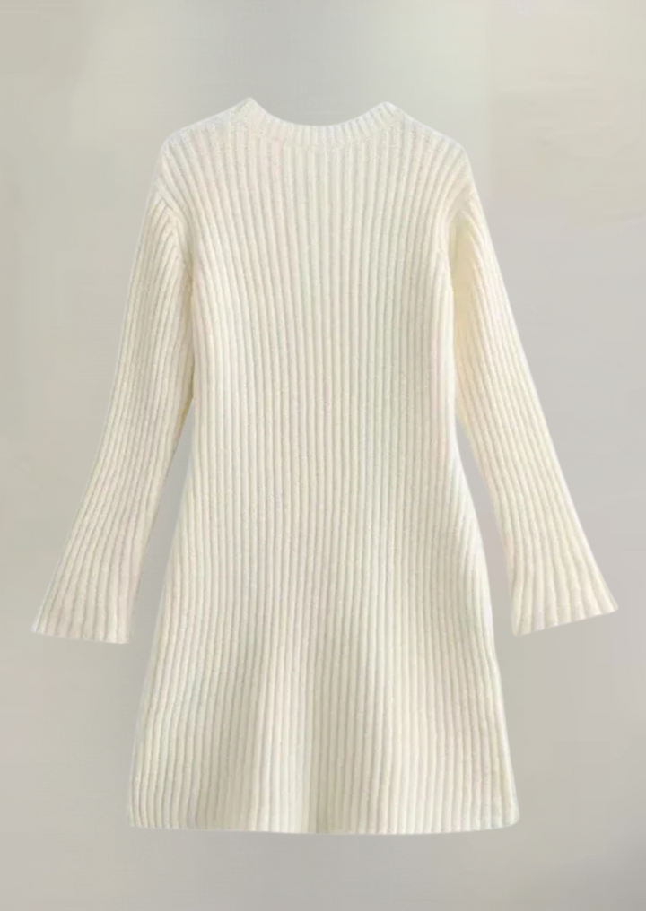 Faustine Elegant Ribbed Mini Dress, view 4 - Elena Harper