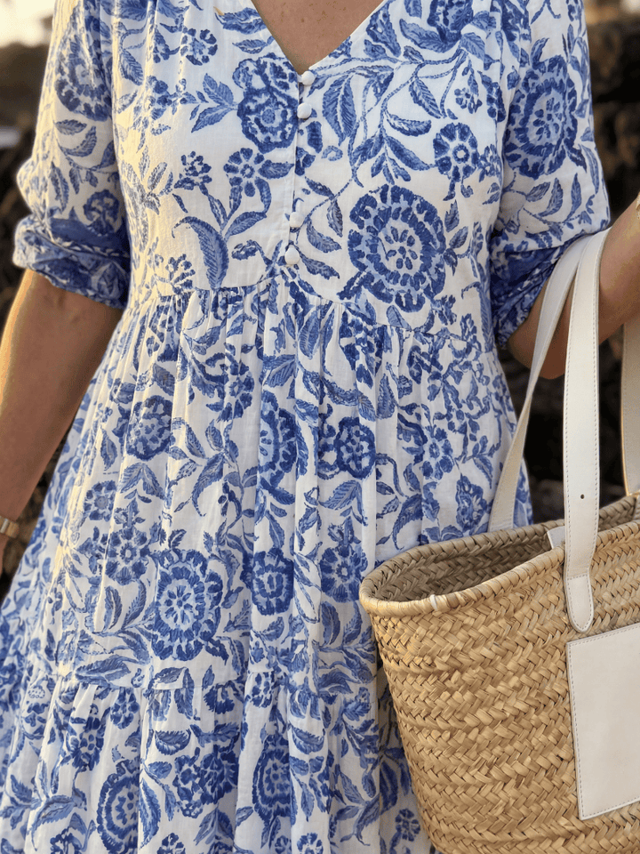 Nalani™ porcelain midi dress by Emma & Rose Cape Town, featuring a flowing fabric and elegant design in a soft porcelain color.