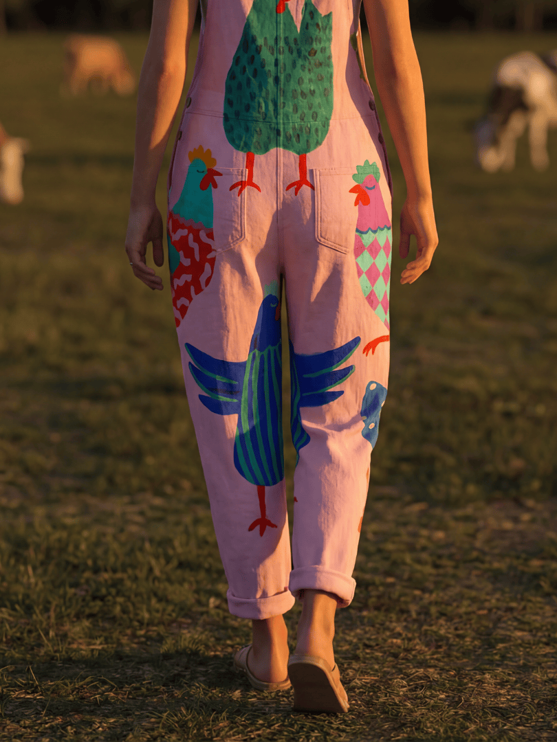 Sanna™ Hen Motif Jumpsuit by Emma & Rose Cape Town featuring a hen print, sleeveless design, and relaxed fit.