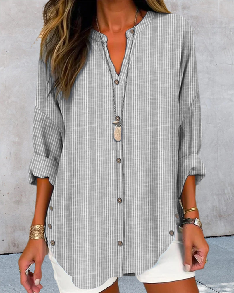 Eleanor | Women’s Relaed Striped Button Blouse