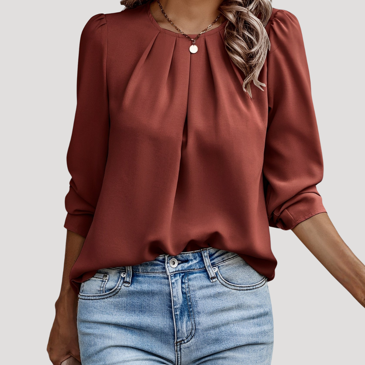 Elegant Pleated Women's Blouse with Long Sleeves
