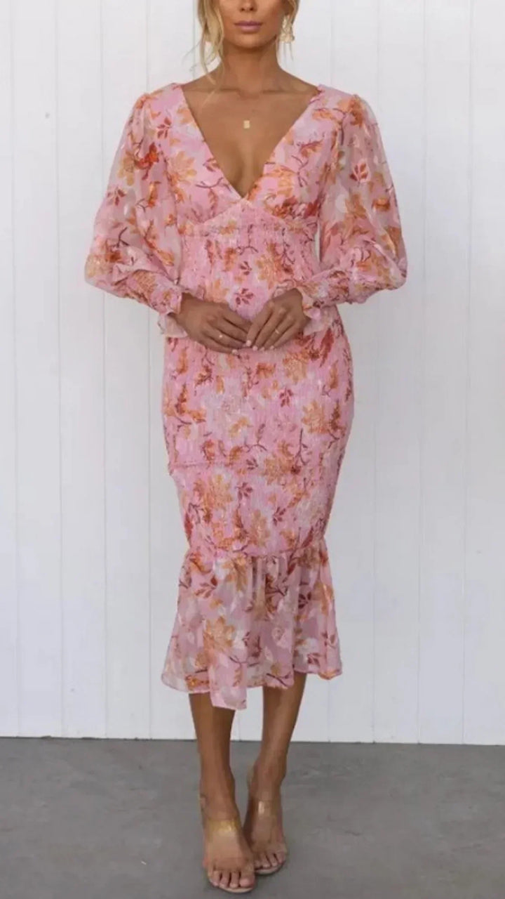 Miley Flower Print Midi Dress - Elena Harper