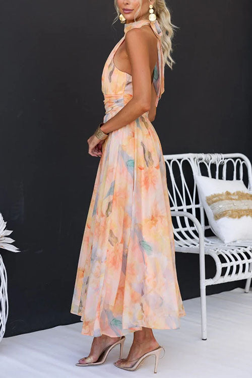 Halter Maxi Dress with Print, view 5 - Elena Harper