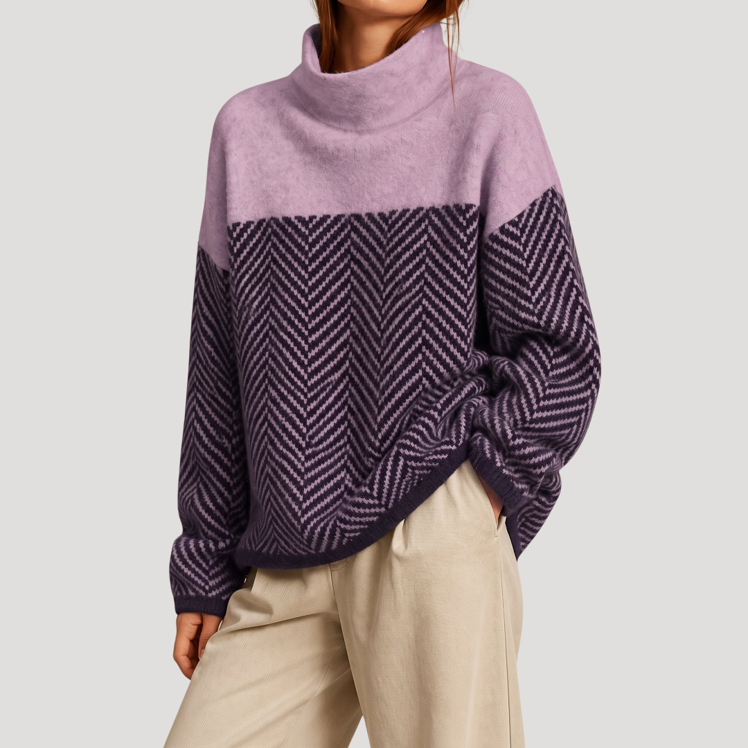 Women's Chevron Knit Sweater with Turtleneck