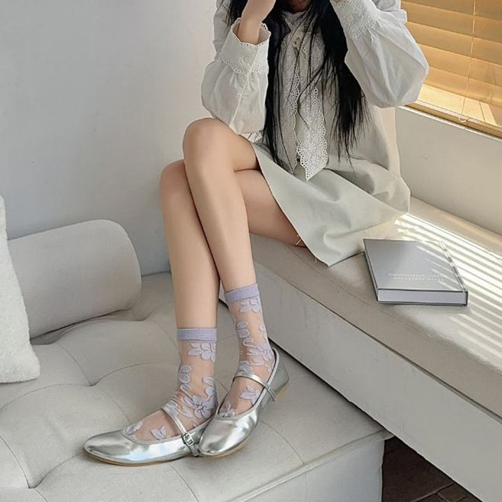 Breathable Jacquard Floral Socks