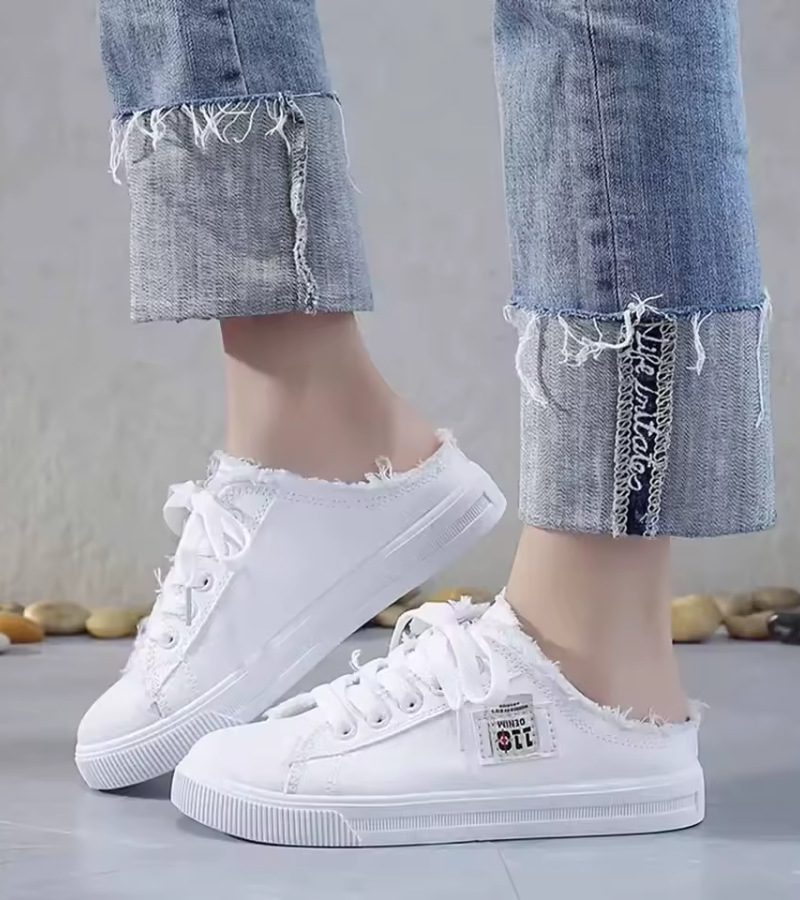 Lily | The New Frayed Denim Fabric Slip-On Sneakers