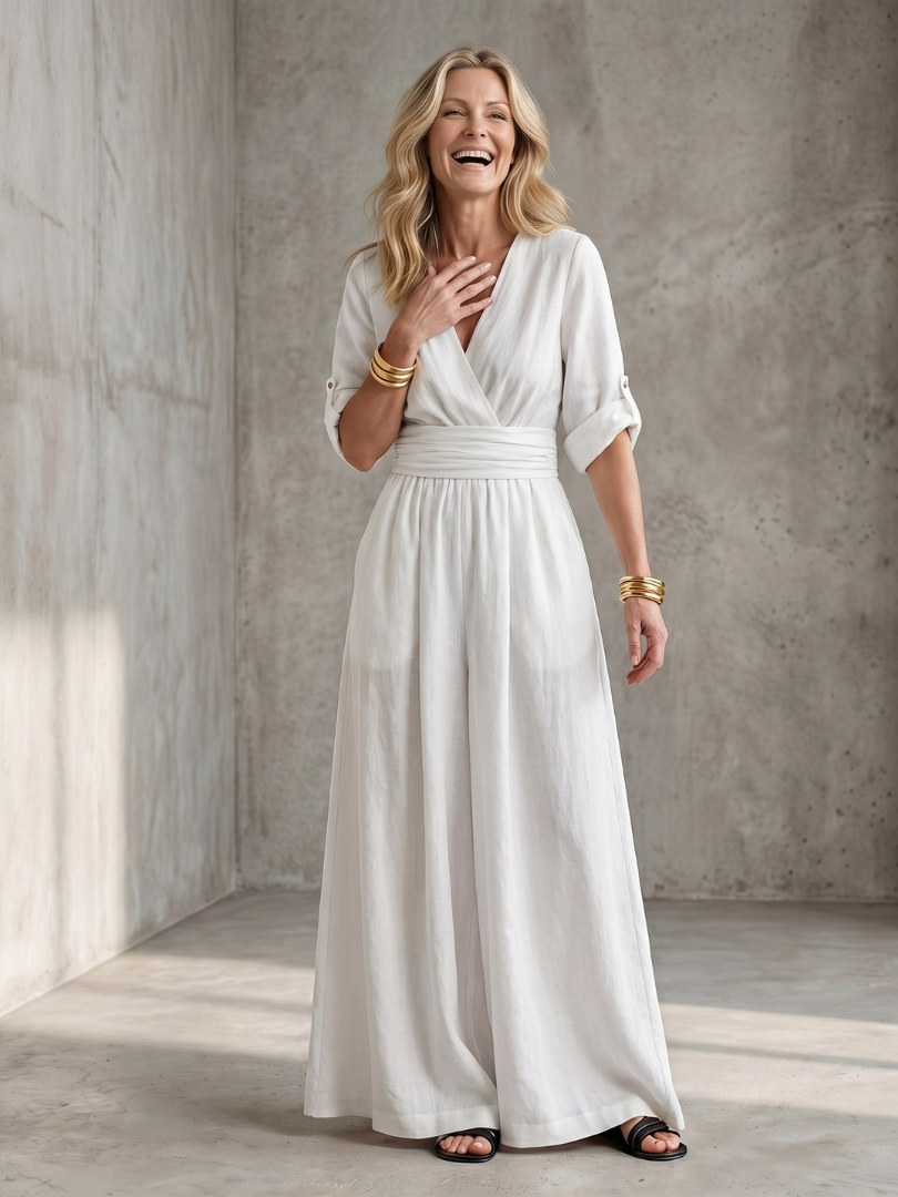 Women's Cross Front Wide Leg Jumpsuit - Elegant & Comfortable