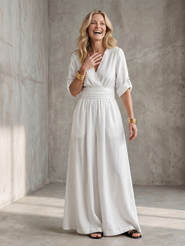 Women's Cross Front Wide Leg Jumpsuit - Elegant & Comfortable