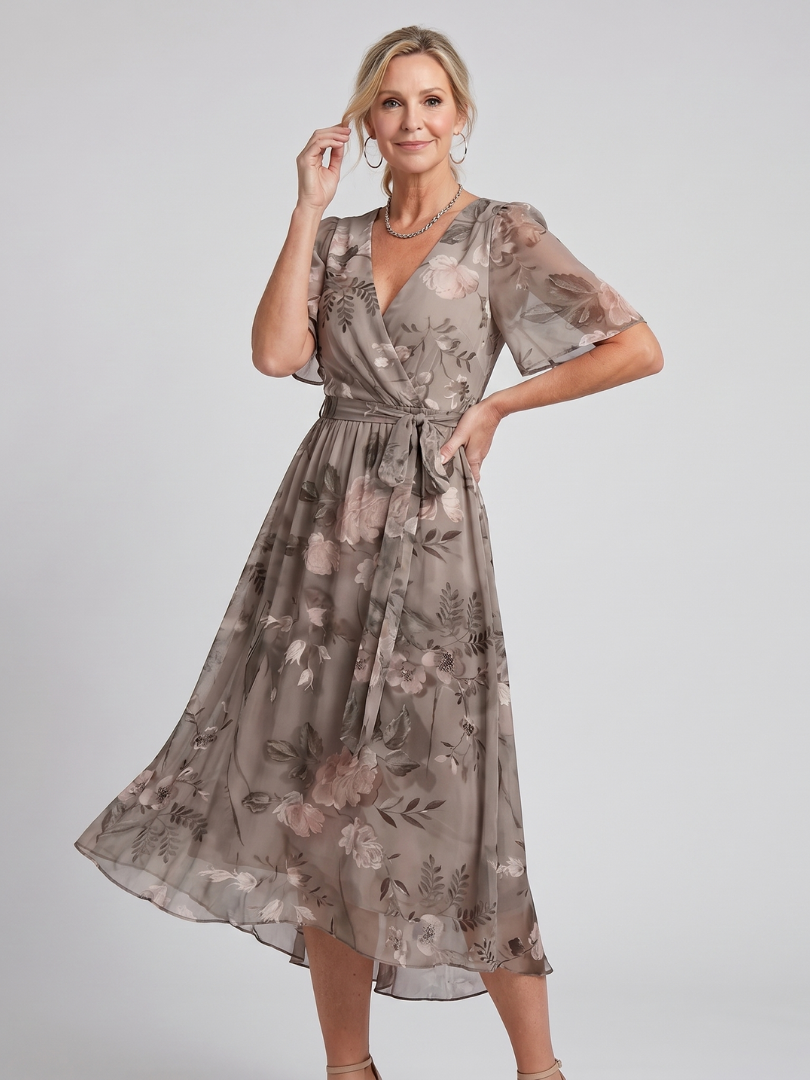 Women's Floral Print Flutter Sleeve Midi Dress for Effortless Style