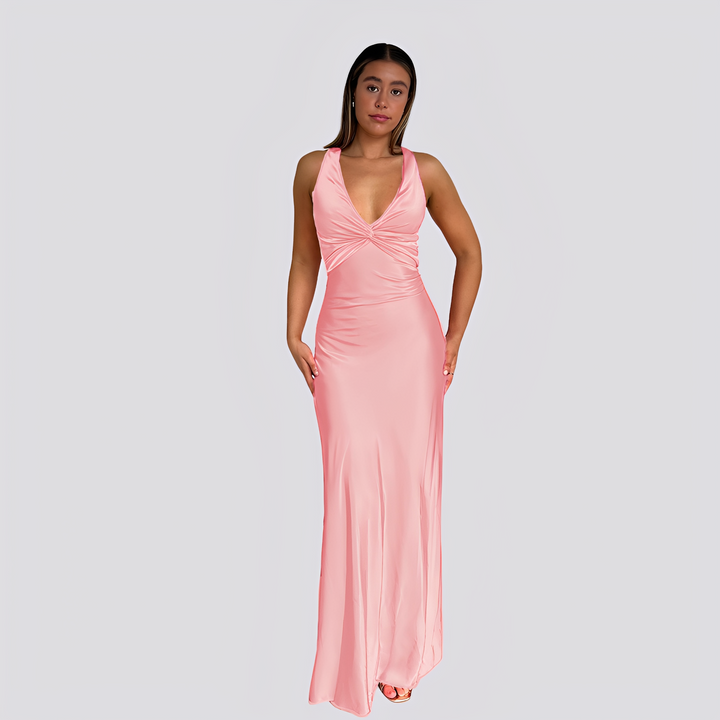 Caroline Elegant Maxi Dress with V-Neck for Women, view 4 - Elena Harper