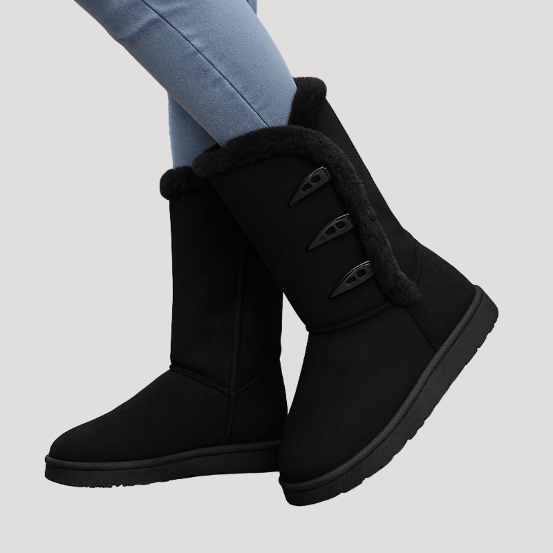 Women's High Boots Lined with Side Buckles