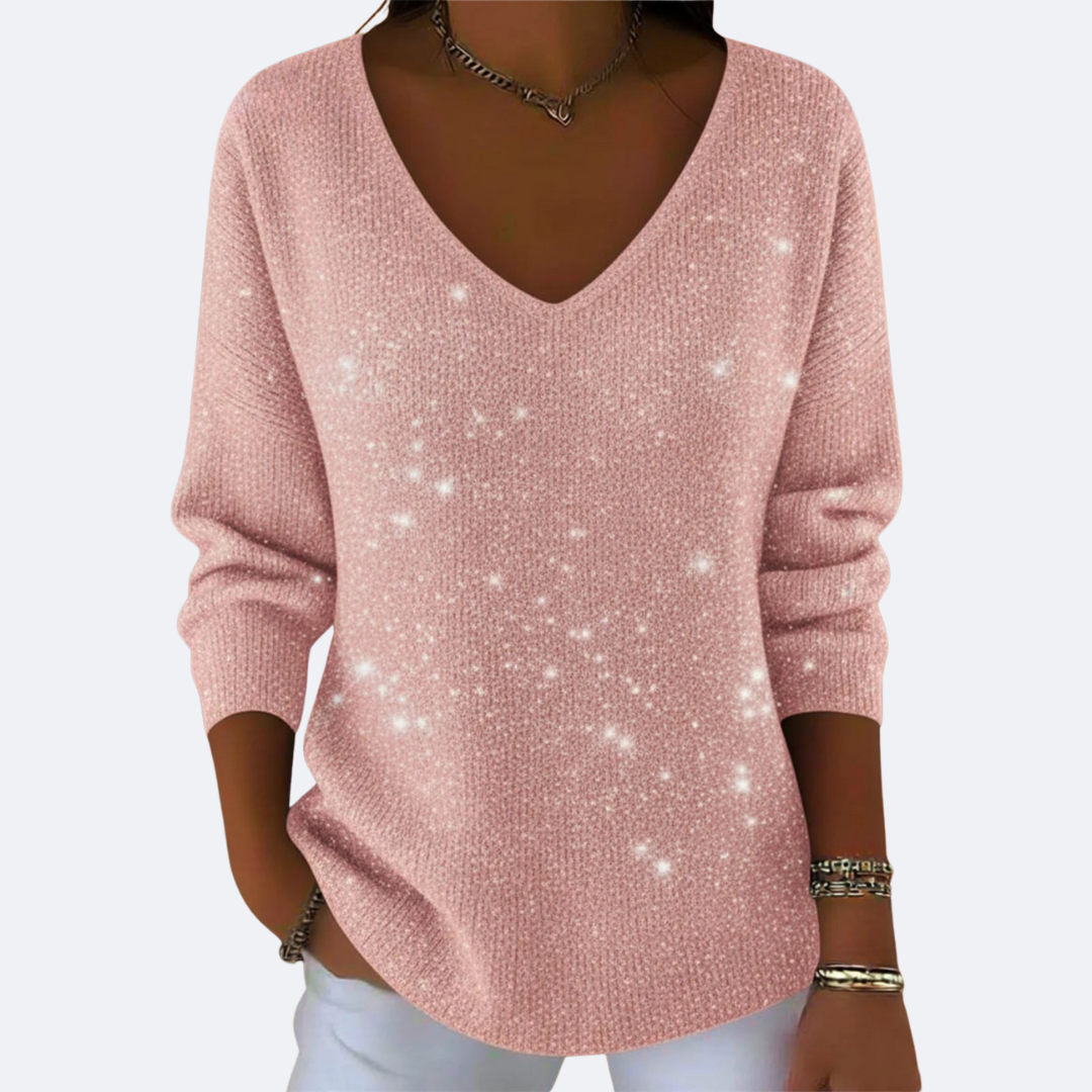 GIULIA Elegant V-Neck Sweater with Shine, view 5 - Elena Harper