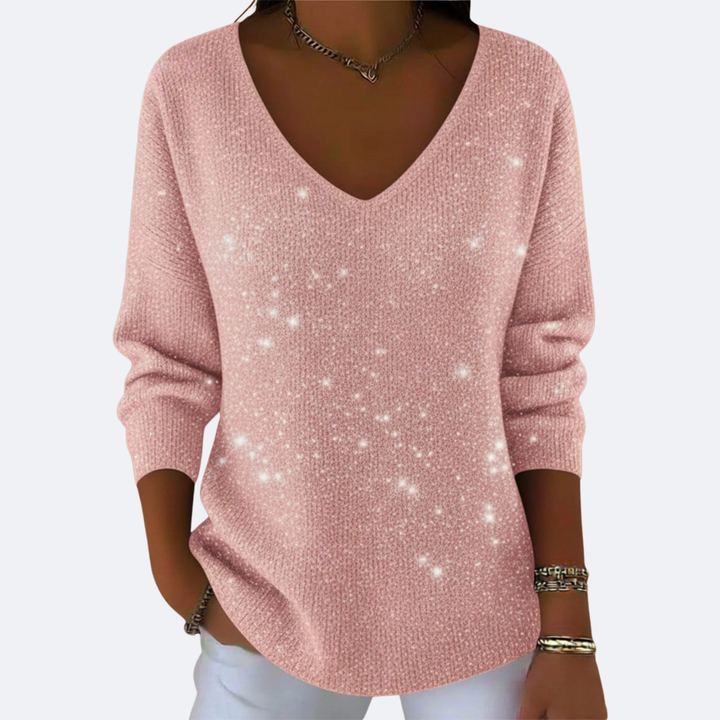 GIULIA Elegant V-Neck Sweater with Shine, view 5 - Elena Harper