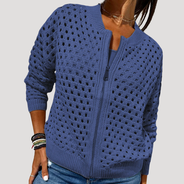 Women's Openwork Knit Zip Cardigan