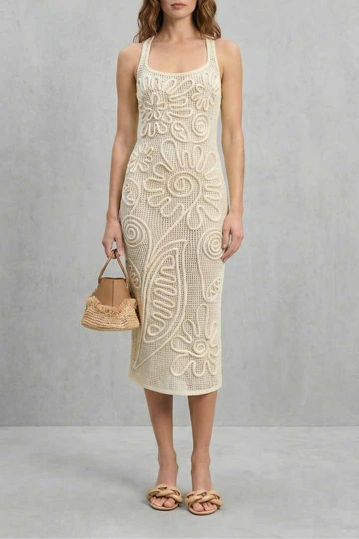 Fiorèra – Sculpted crochet bloom – Textured midi dress
