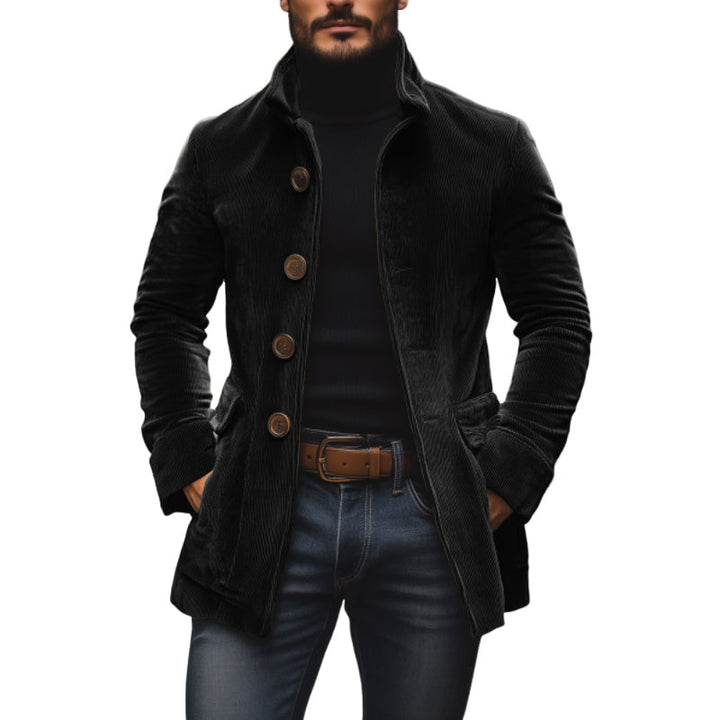 Tailored Short Corduroy Coat with High Collar for Men